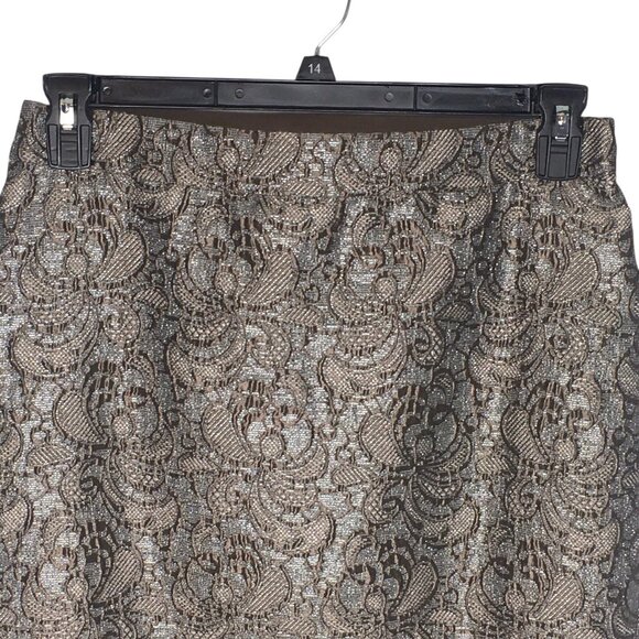 Ann Taylor Silver Paisley Print Jacquard Pencil Skirt Sz 10 Knee Length Slit - Picture 3 of 10